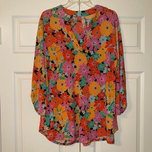 Dear Scarlett Vibrant Floral Blouse - Red, Orange, Pink, Green